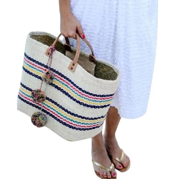 Caracas Basket Natural Multi Stripe Straw Tote - Picture 1 of 12